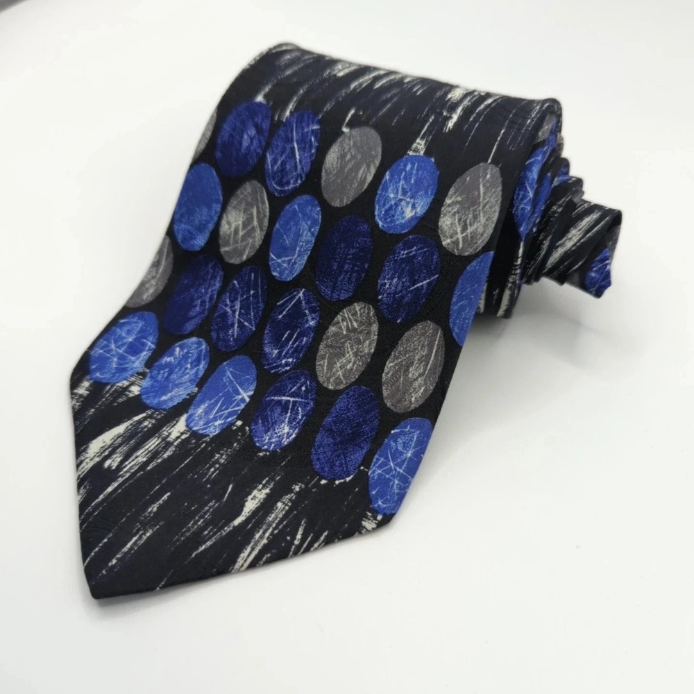 Bugatti 100% Italian‎ Silk Geometric Oval Necktie Mens Black Blue Gray Italy